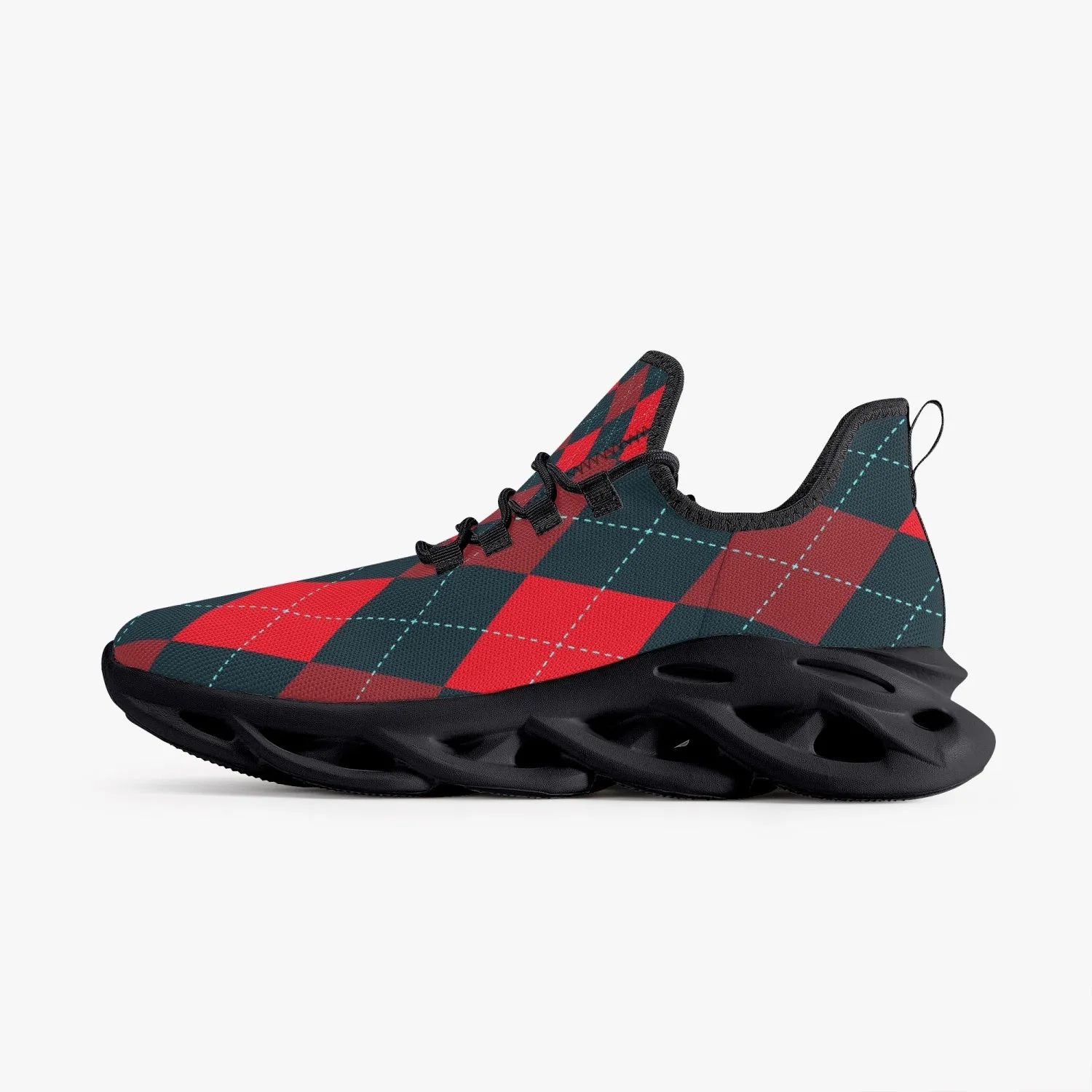 Red Argyle Mesh Knit Sneakers