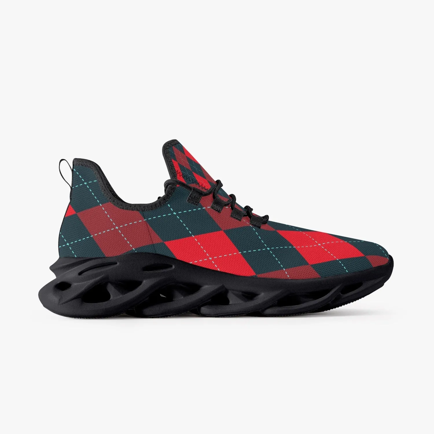 Red Argyle Mesh Knit Sneakers