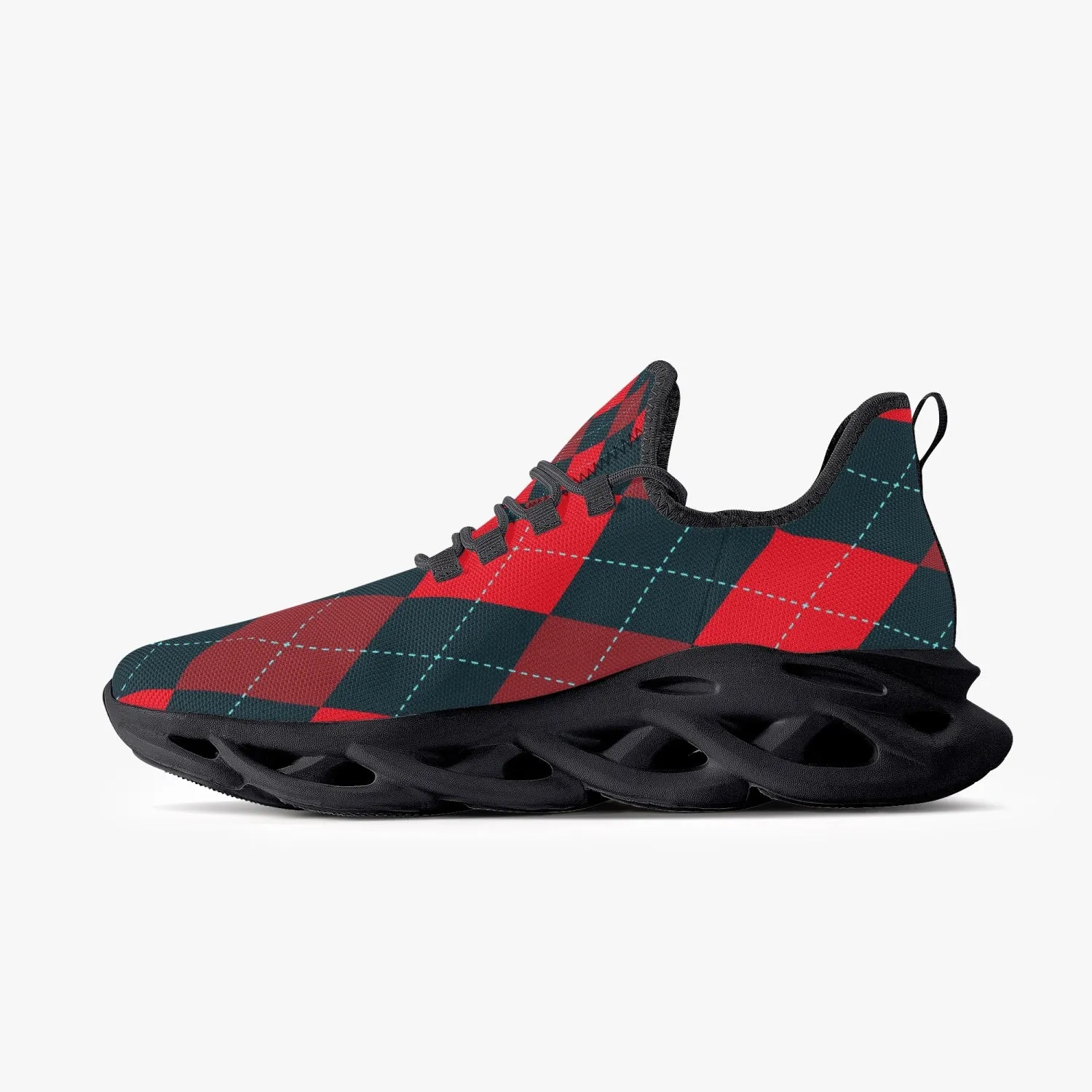 Red Argyle Mesh Knit Sneakers