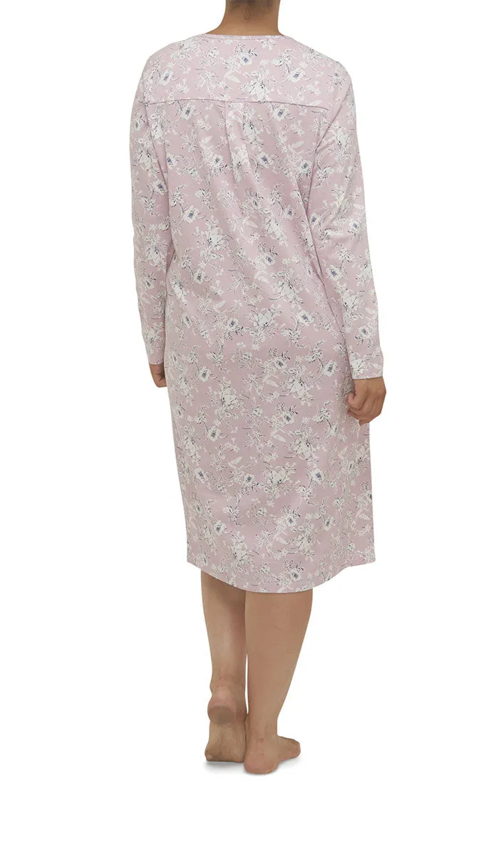 Schrank 100% Cotton Nightgown with Long Sleeve in Pink Floral Print Shelley SK203S