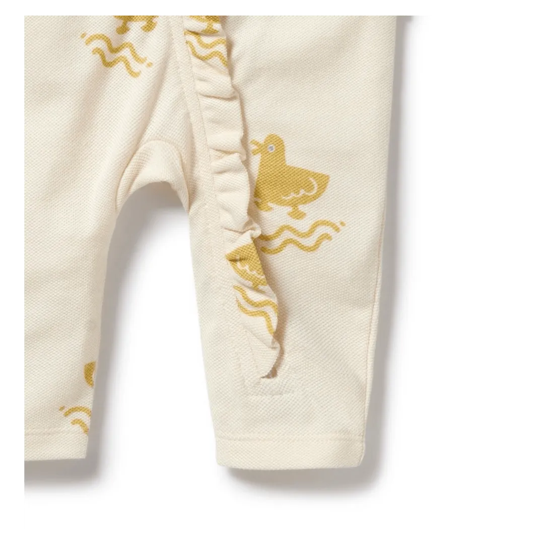 Short Sleeve Ruffle Zipsuit - Quack Quack