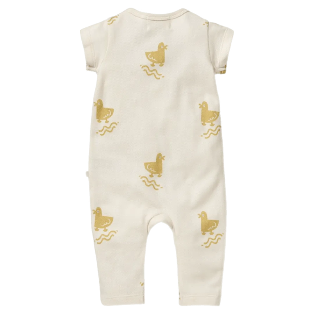 Short Sleeve Ruffle Zipsuit - Quack Quack