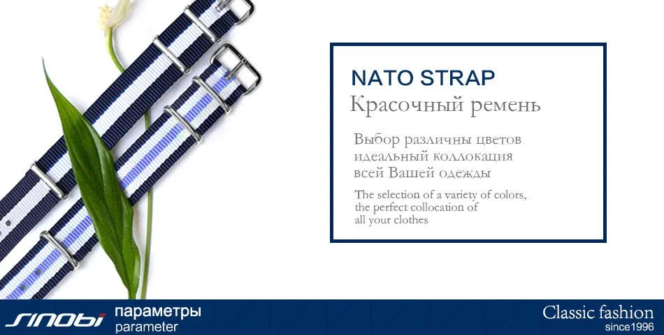 SINOBI Fashion Wrist Watches Top Brand Nylon Strap Men's Watch Men Watch Waterproof Watches Clock relogio masculino reloj hombre