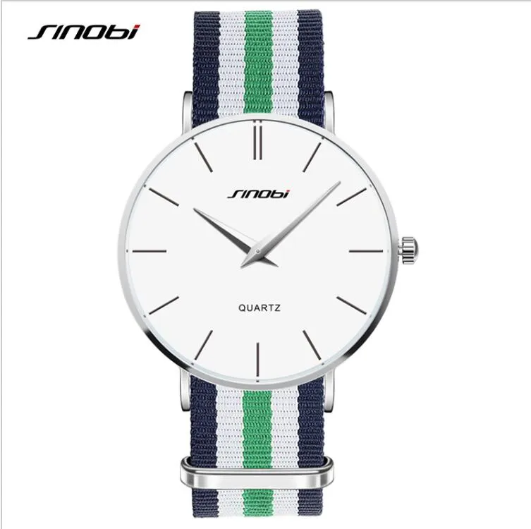 SINOBI Fashion Wrist Watches Top Brand Nylon Strap Men's Watch Men Watch Waterproof Watches Clock relogio masculino reloj hombre
