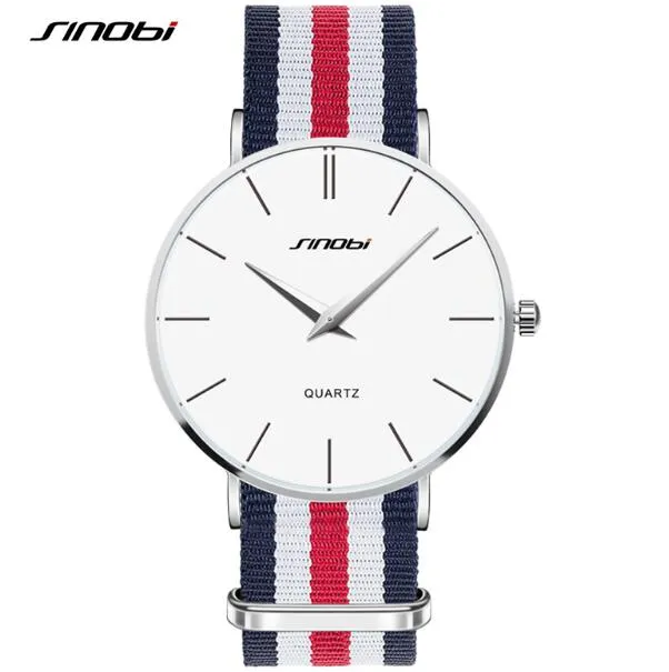 SINOBI Fashion Wrist Watches Top Brand Nylon Strap Men's Watch Men Watch Waterproof Watches Clock relogio masculino reloj hombre