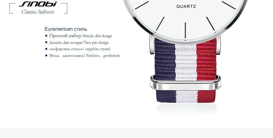 SINOBI Fashion Wrist Watches Top Brand Nylon Strap Men's Watch Men Watch Waterproof Watches Clock relogio masculino reloj hombre