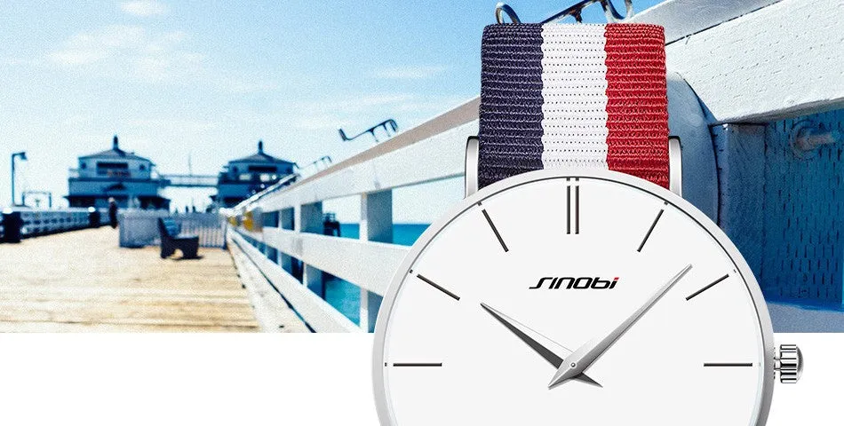 SINOBI Fashion Wrist Watches Top Brand Nylon Strap Men's Watch Men Watch Waterproof Watches Clock relogio masculino reloj hombre