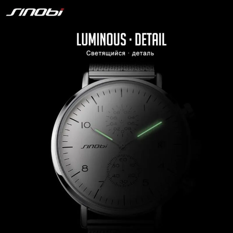 SINOBI Luxury Brand Watch Men Watch Luxury JAPAN Movement Watches Fashion Luminous Men's Watch Clock saat relogio masculino