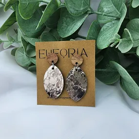 Small Marquis Leather Earrings - Metallic Rose Gold Cracked