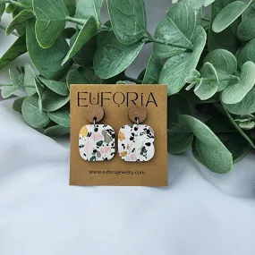 Small Square Cork Over Leather Earrings - Terrazzo