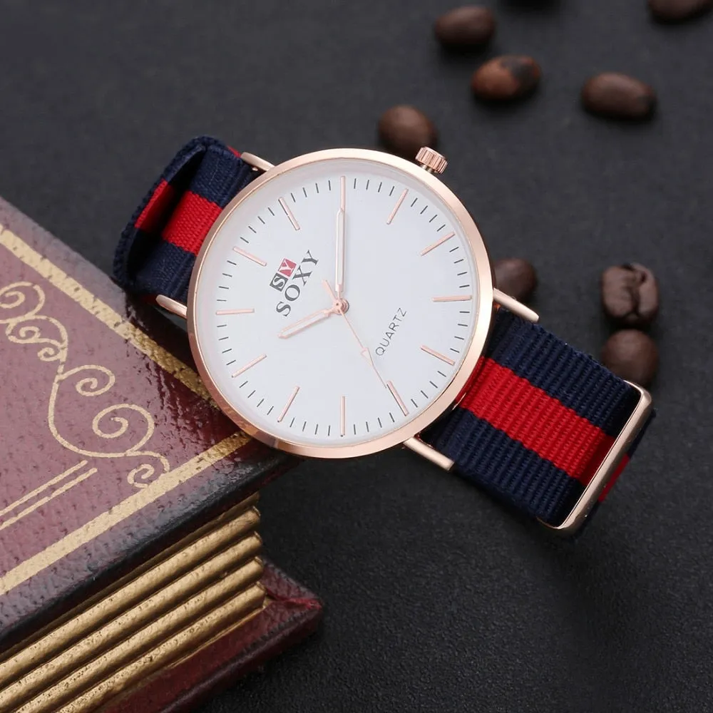 SOXY Hot Sale Fashion Nylon Strap Quartz Watches Men Luxury Business Watch Casual Gold Watches montre homme relogio masculino