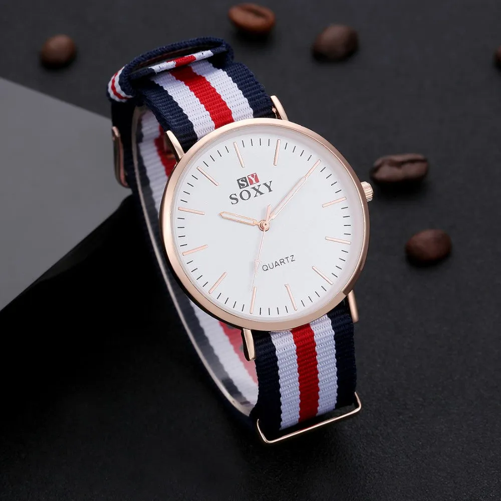 SOXY Hot Sale Fashion Nylon Strap Quartz Watches Men Luxury Business Watch Casual Gold Watches montre homme relogio masculino