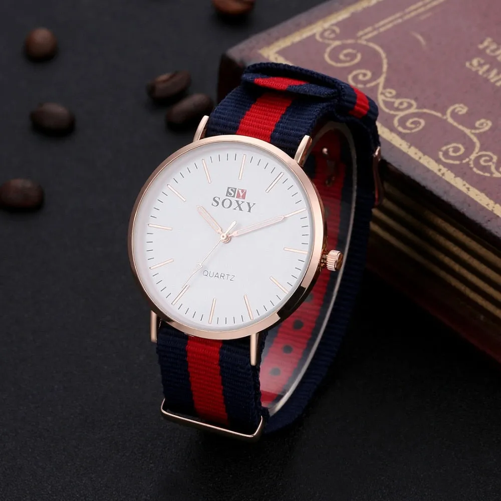 SOXY Hot Sale Fashion Nylon Strap Quartz Watches Men Luxury Business Watch Casual Gold Watches montre homme relogio masculino