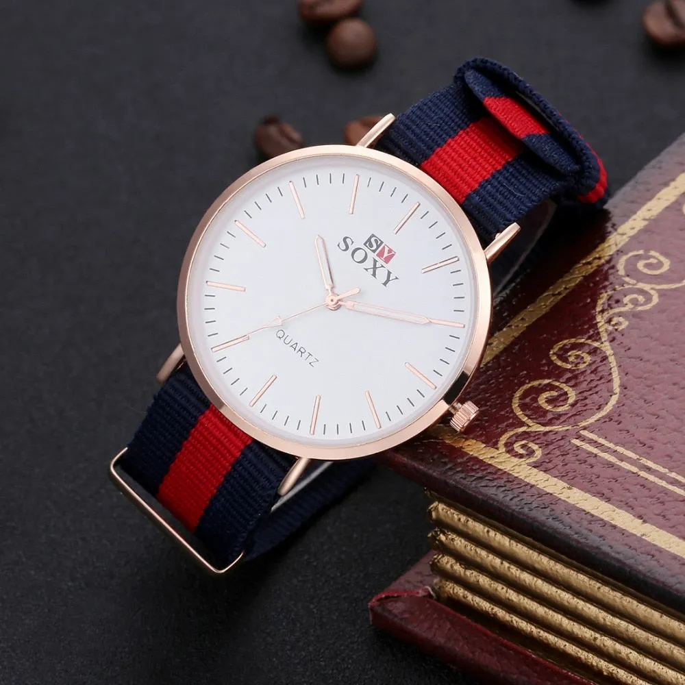 SOXY Hot Sale Fashion Nylon Strap Quartz Watches Men Luxury Business Watch Casual Gold Watches montre homme relogio masculino