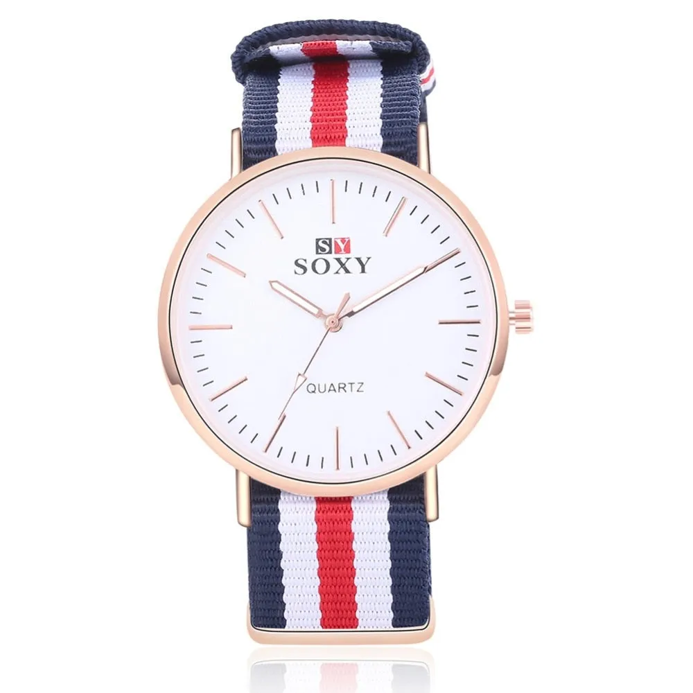 SOXY Hot Sale Fashion Nylon Strap Quartz Watches Men Luxury Business Watch Casual Gold Watches montre homme relogio masculino