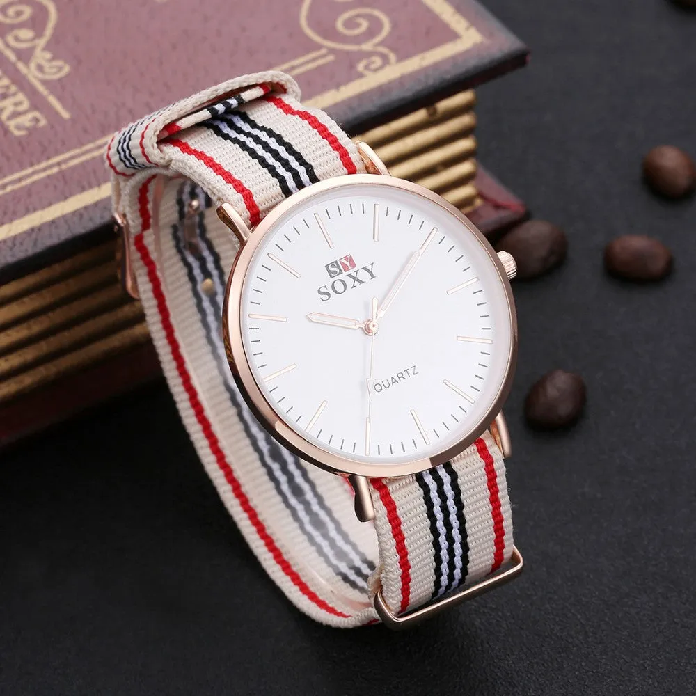 SOXY Hot Sale Fashion Nylon Strap Quartz Watches Men Luxury Business Watch Casual Gold Watches montre homme relogio masculino