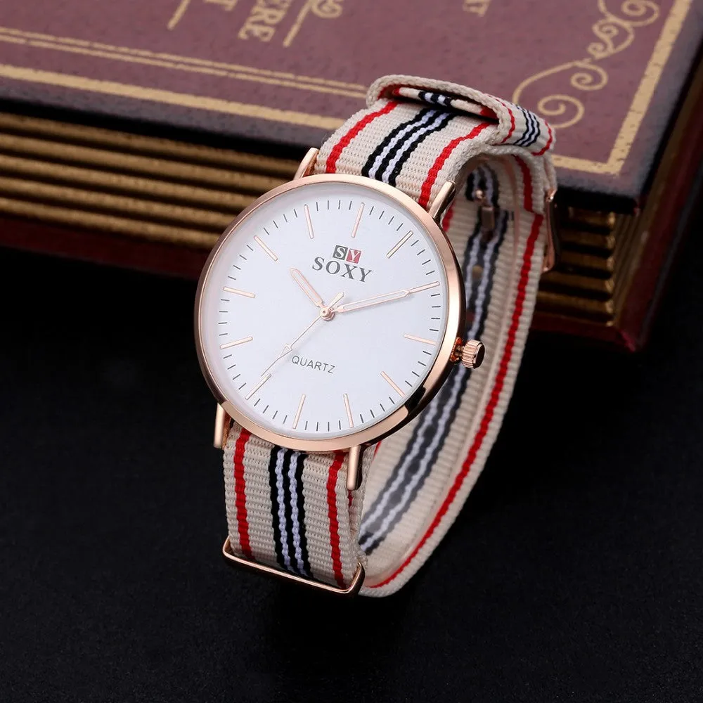 SOXY Hot Sale Fashion Nylon Strap Quartz Watches Men Luxury Business Watch Casual Gold Watches montre homme relogio masculino