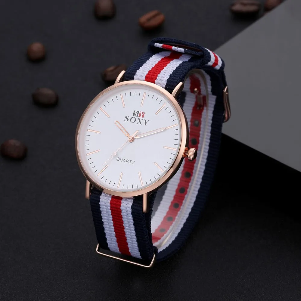 SOXY Hot Sale Fashion Nylon Strap Quartz Watches Men Luxury Business Watch Casual Gold Watches montre homme relogio masculino