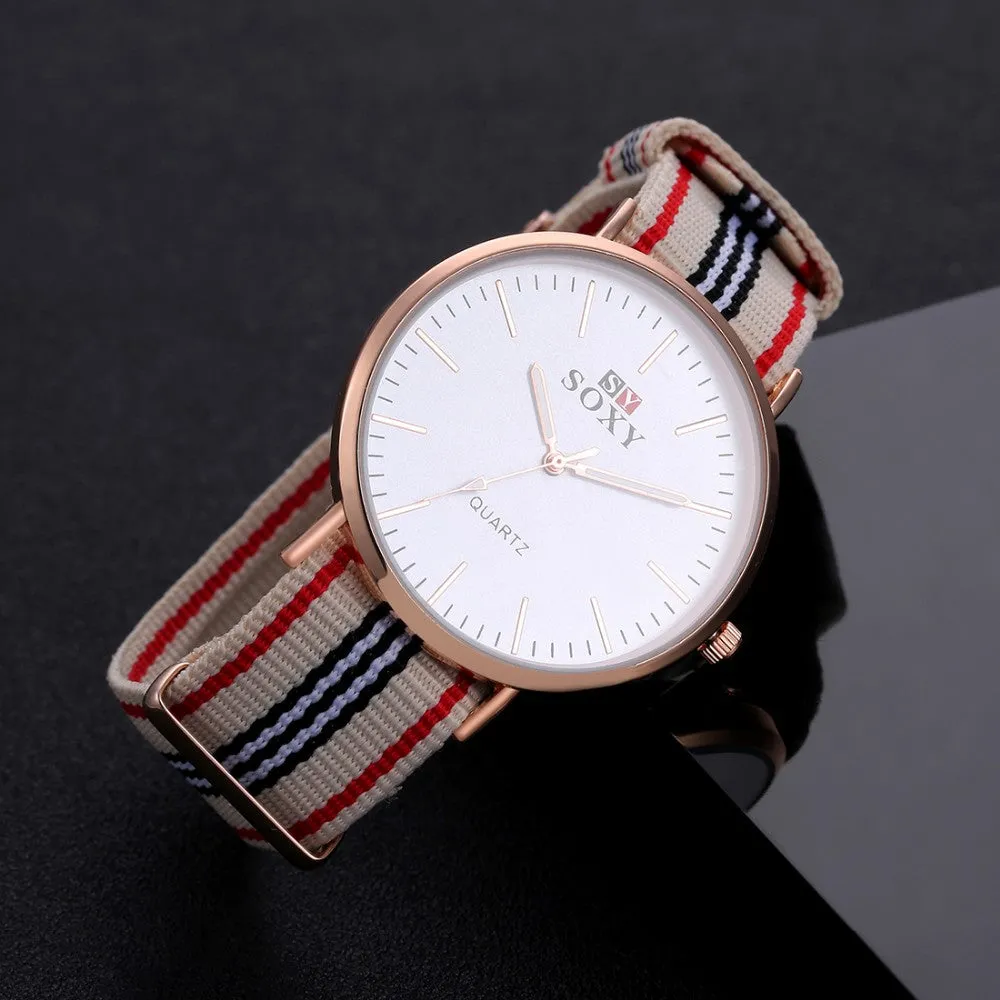SOXY Hot Sale Fashion Nylon Strap Quartz Watches Men Luxury Business Watch Casual Gold Watches montre homme relogio masculino