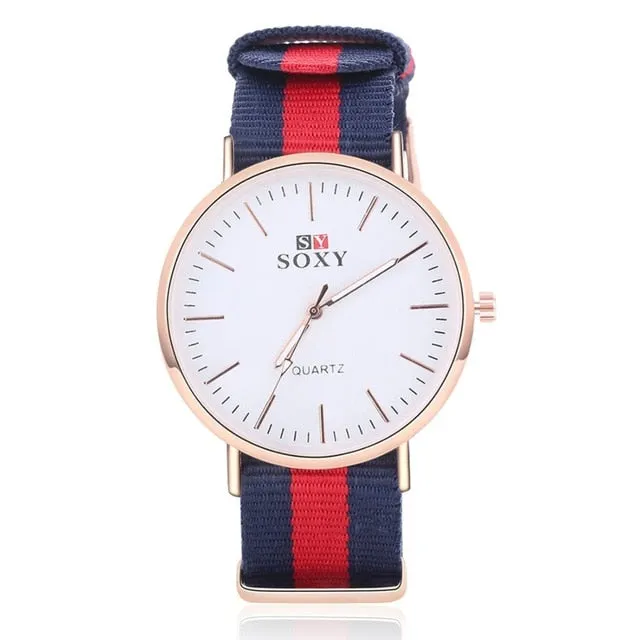SOXY Hot Sale Fashion Nylon Strap Quartz Watches Men Luxury Business Watch Casual Gold Watches montre homme relogio masculino