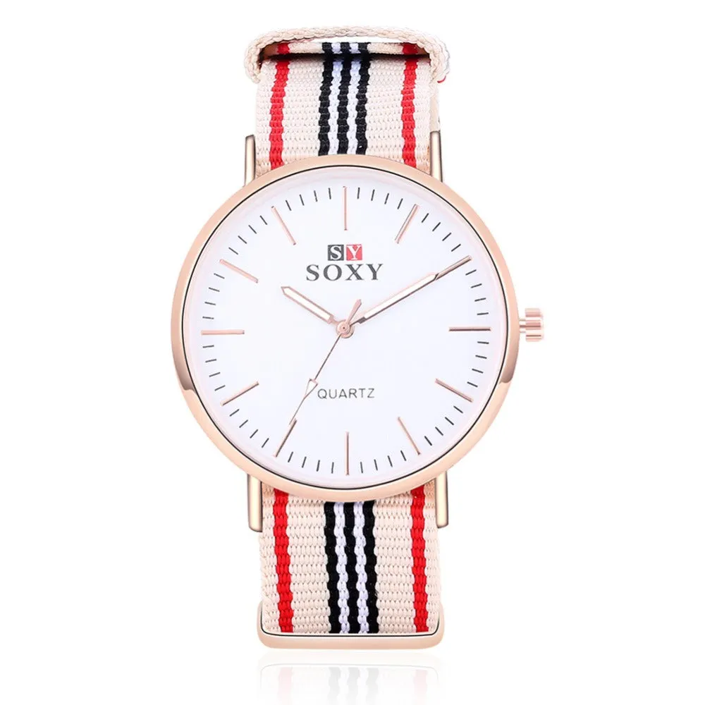 SOXY Hot Sale Fashion Nylon Strap Quartz Watches Men Luxury Business Watch Casual Gold Watches montre homme relogio masculino