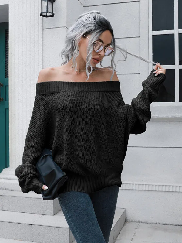 Straight Neck Off Shoulder Sweater