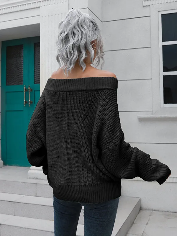 Straight Neck Off Shoulder Sweater