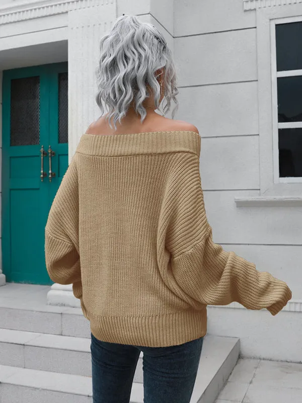 Straight Neck Off Shoulder Sweater
