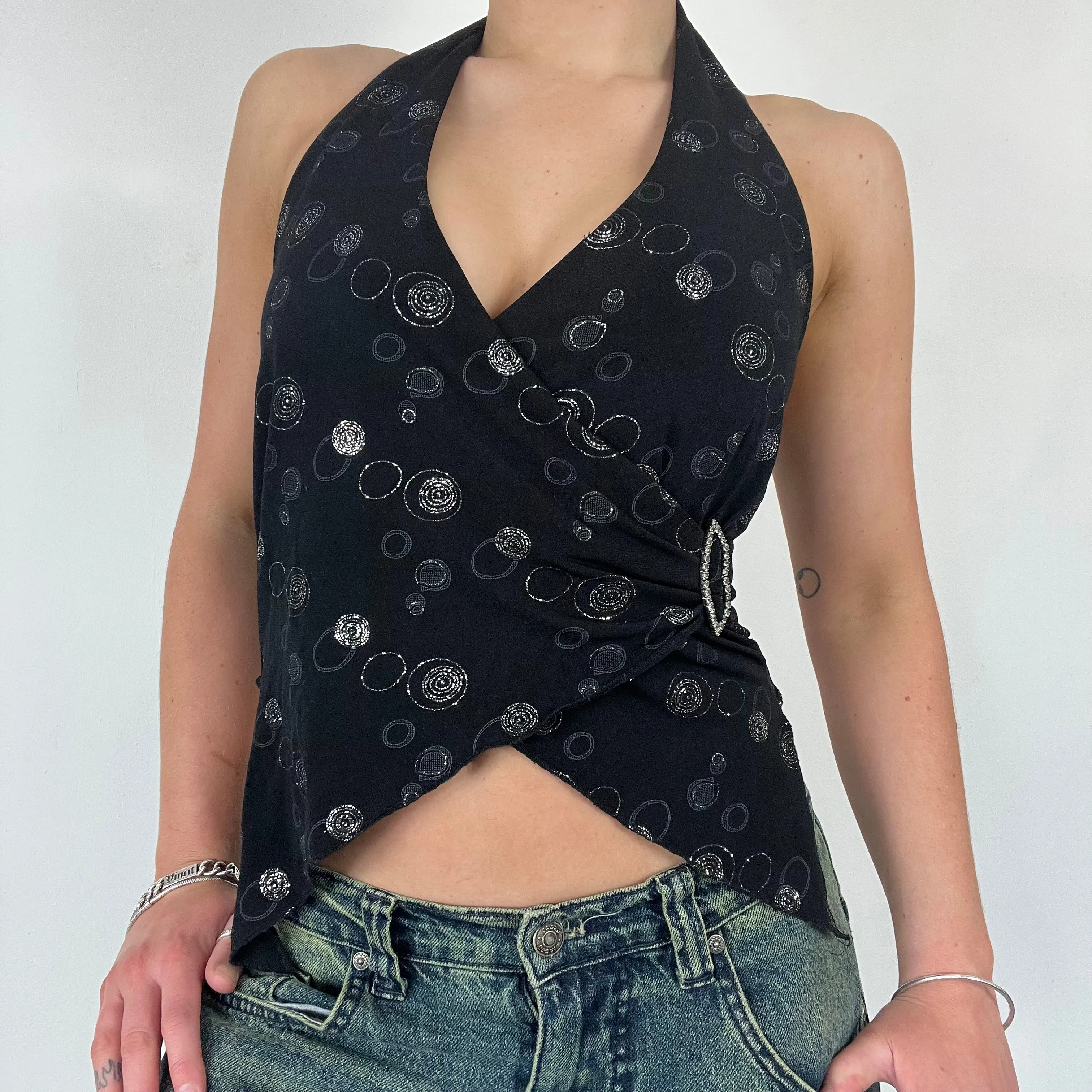Y2K wrap buckle halter neck top - Size S