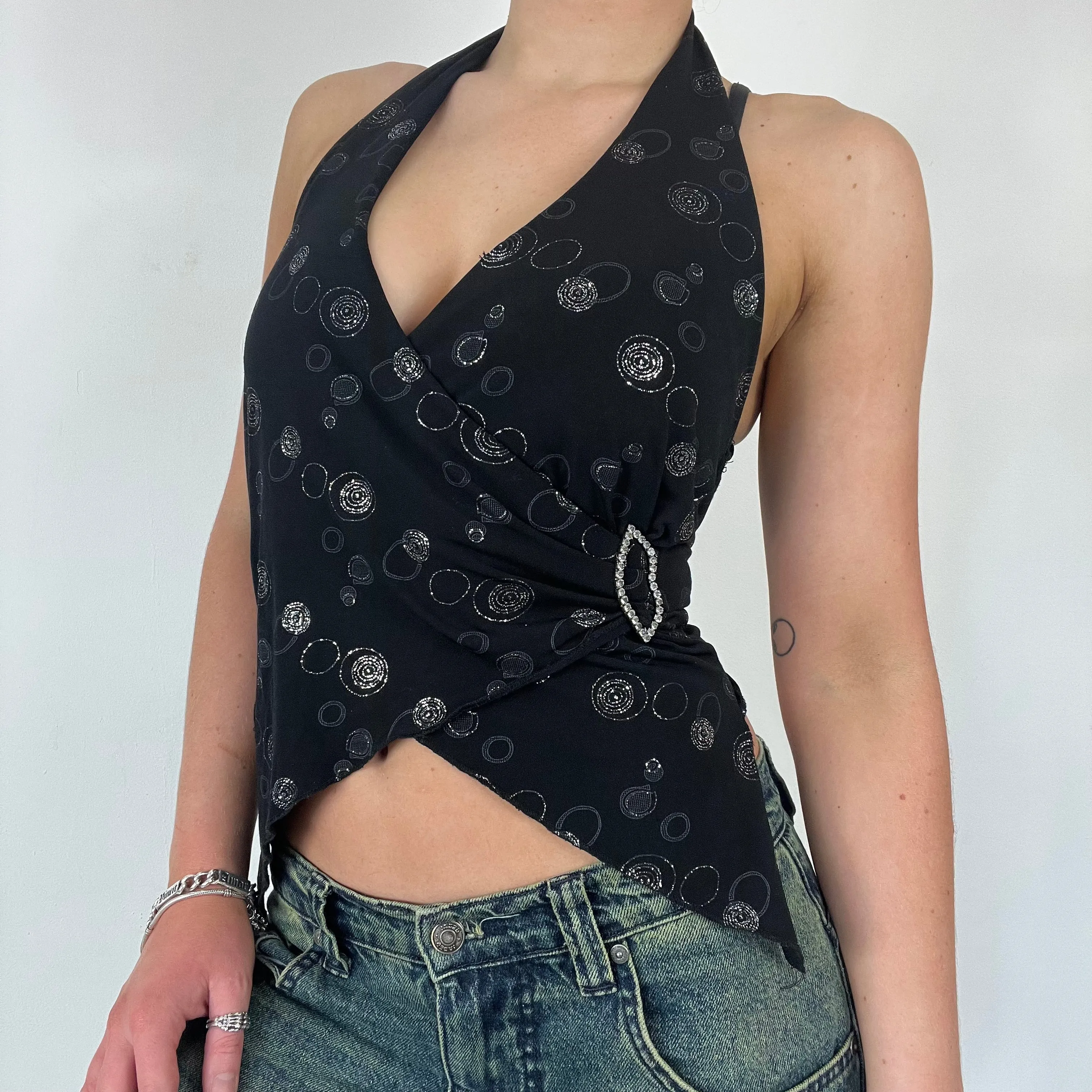 Y2K wrap buckle halter neck top - Size S