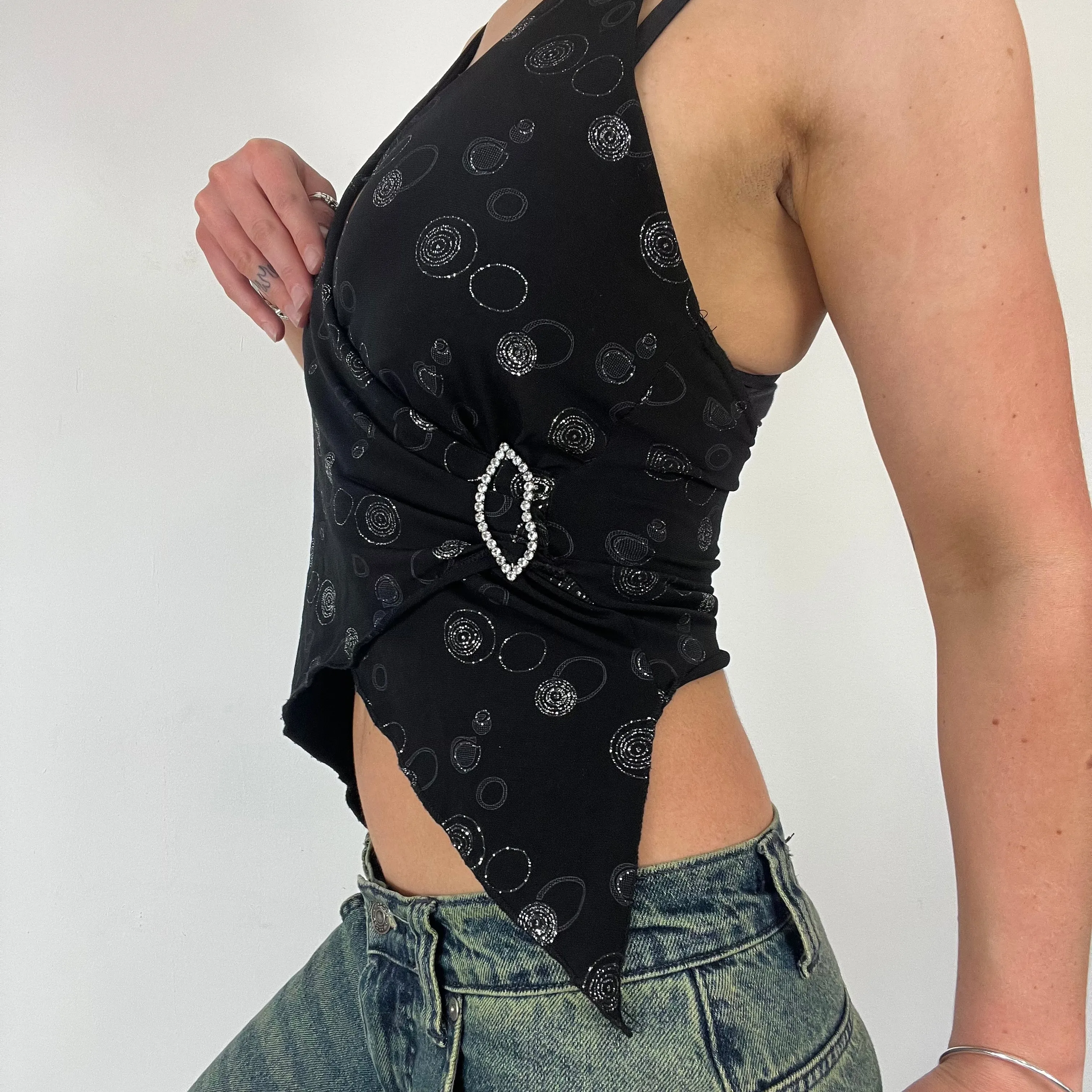 Y2K wrap buckle halter neck top - Size S